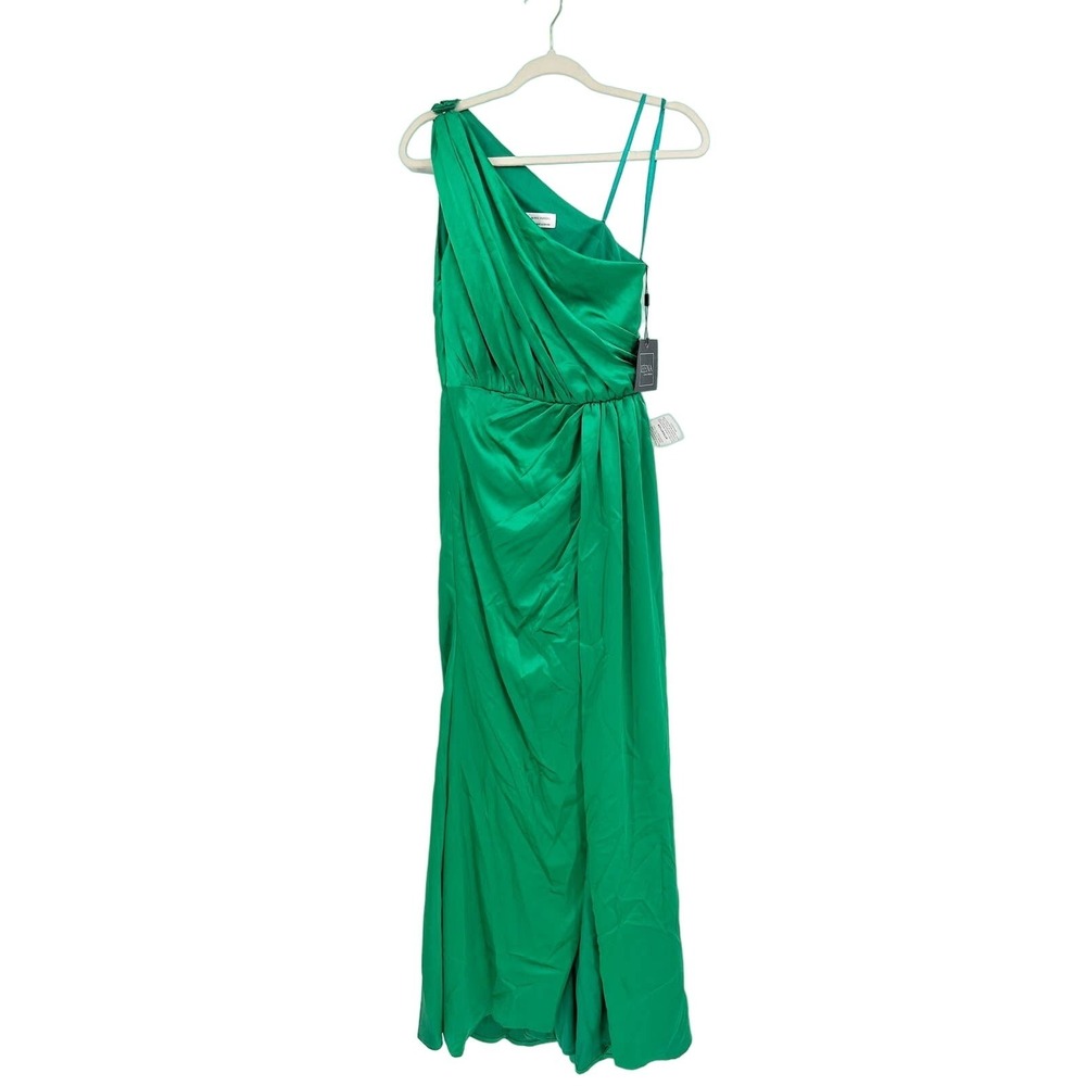 Mac Duggall Ieena 26654 Draped One Shoulder Satin Gown Emerald Green 2 NWT‎ - Picture 2 of 9